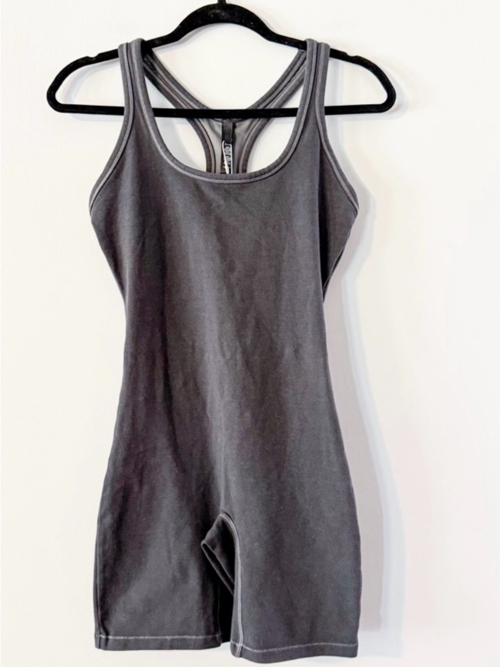 SKIMS Seamless Scoop Romper in Dark Gray & Light Gray LG